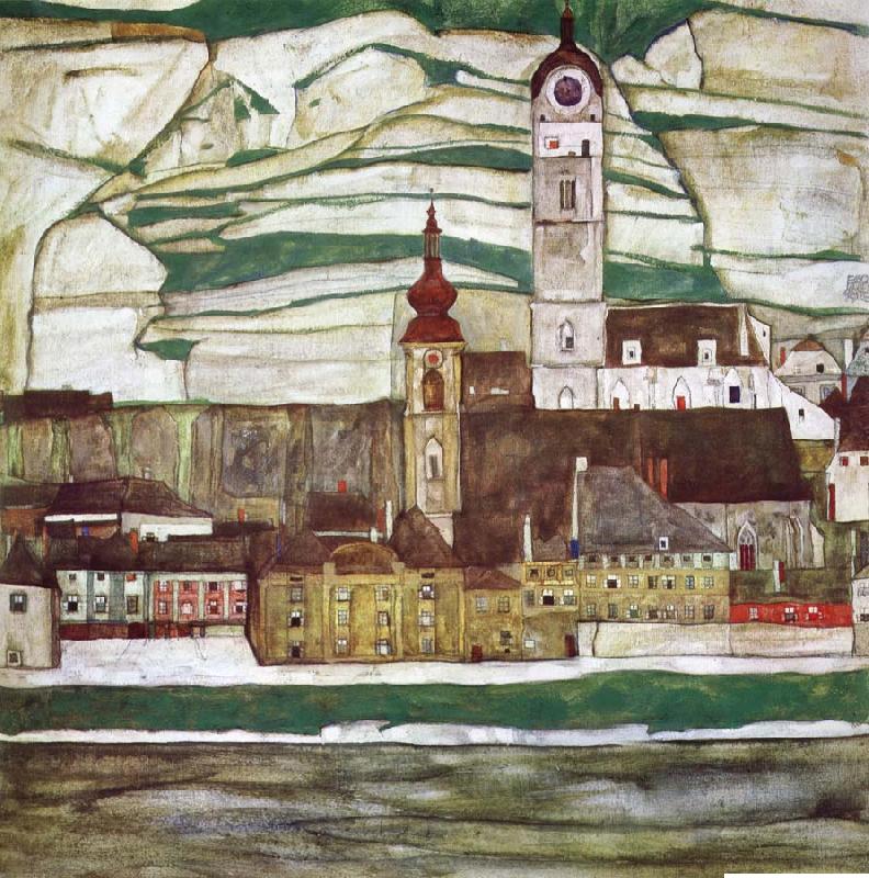 Egon Schiele Stein on the Danube with Terraced Vineyards Spain oil painting art